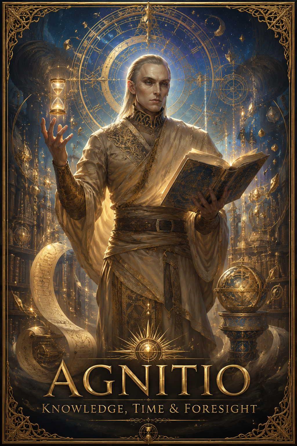 Divine portrait of Agnitio, god of Knowledge, time, and foresight