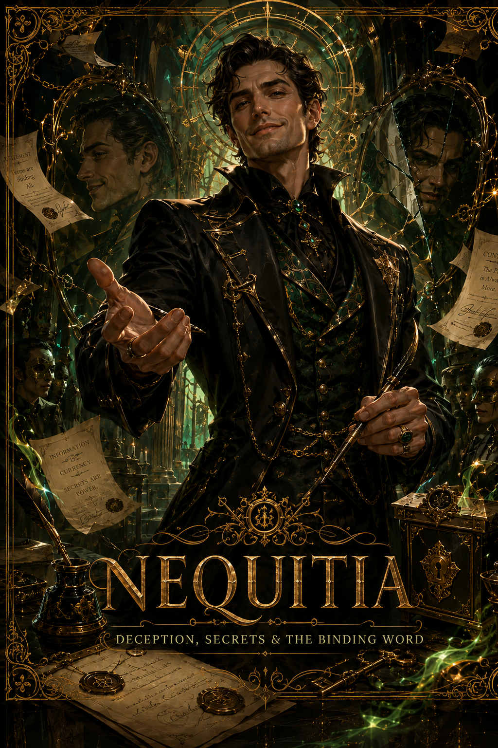 Divine portrait of Nequitia, god of Deception, secrets, and the binding word