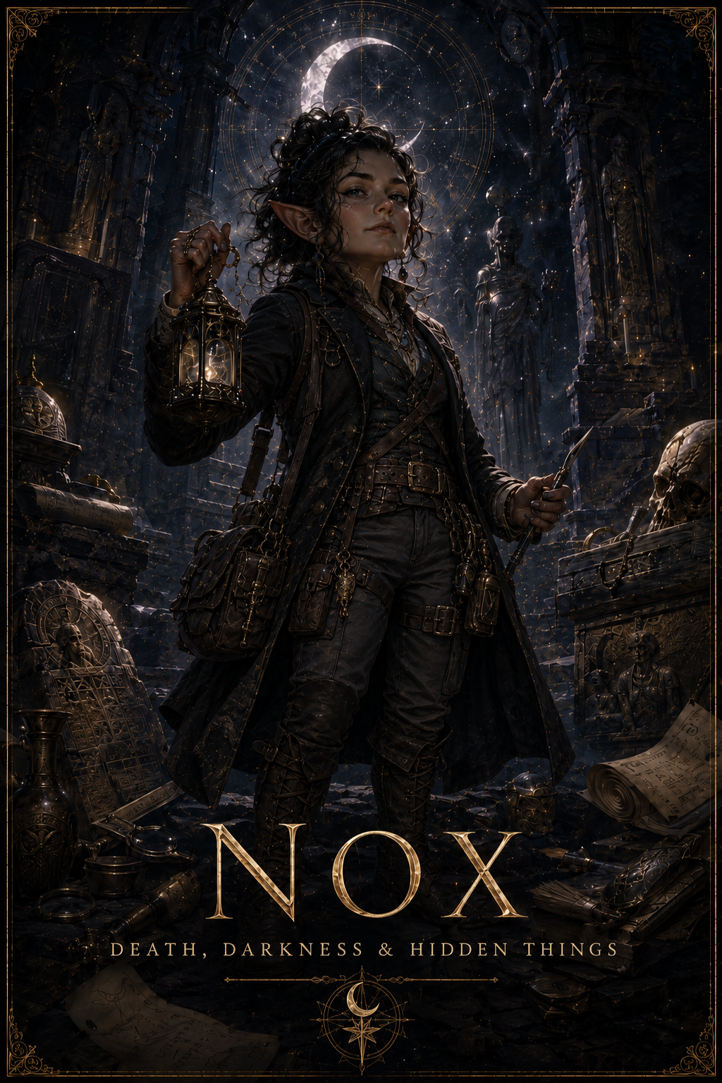 Divine portrait of Nox, god of Death, darkness, and hidden things