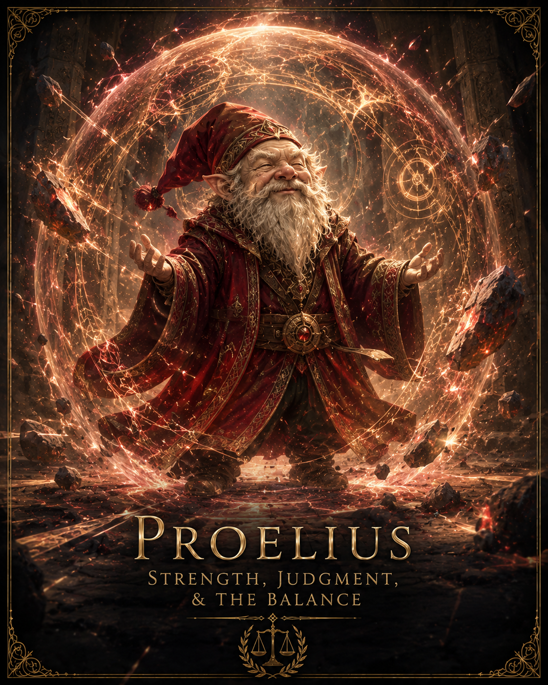 Divine portrait of Proelius, god of Strength, judgment, and the Balance