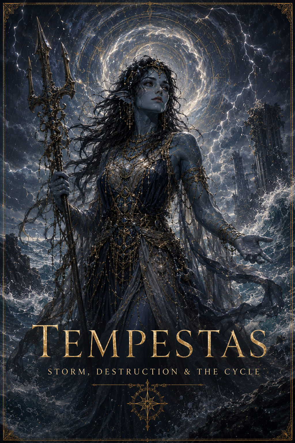 Divine portrait of Tempestas, god of Storm, destruction, and the cycle